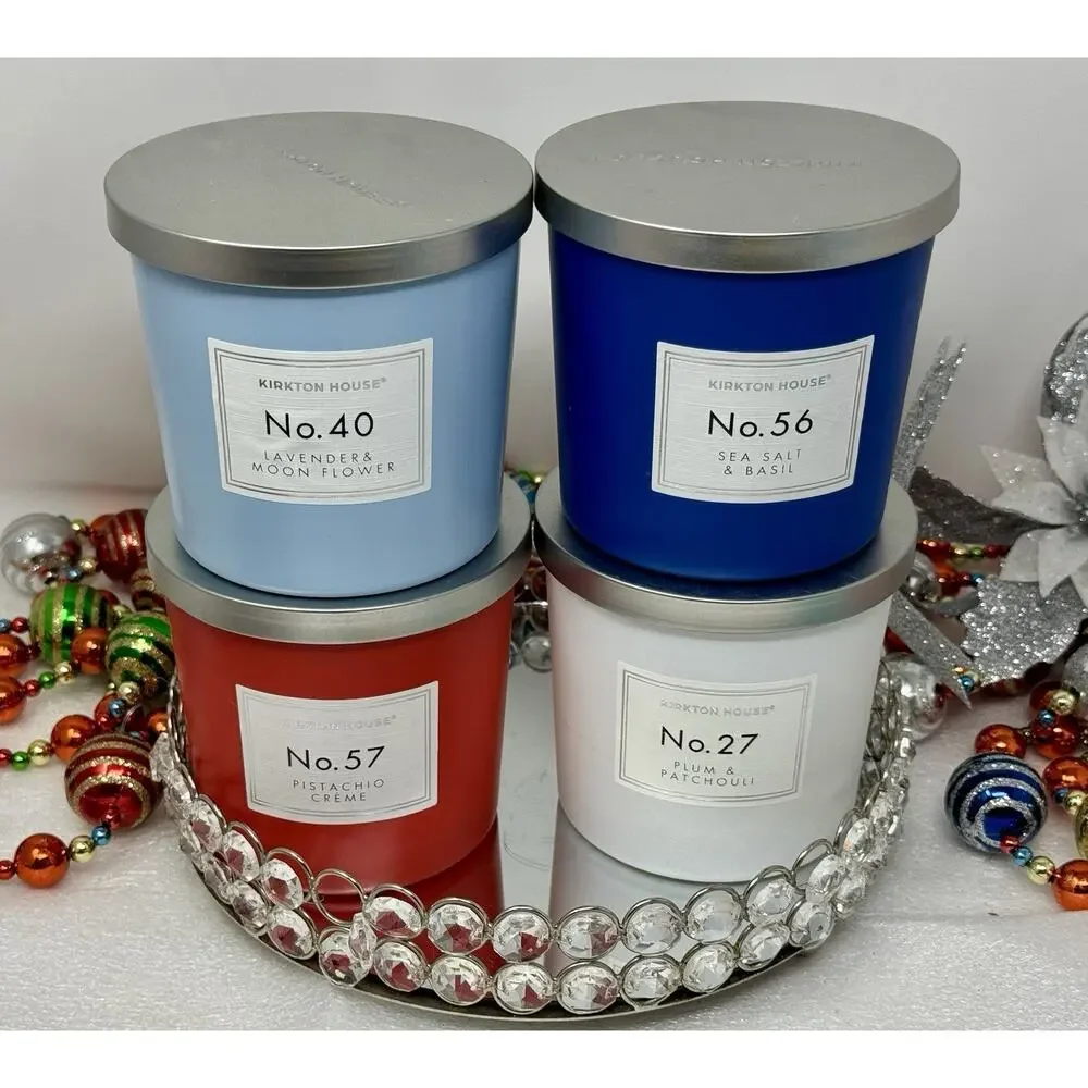 Kirkton House 4 Candle Gift Set Sea Salt Basil Plum Patchouli Pistachio NEW